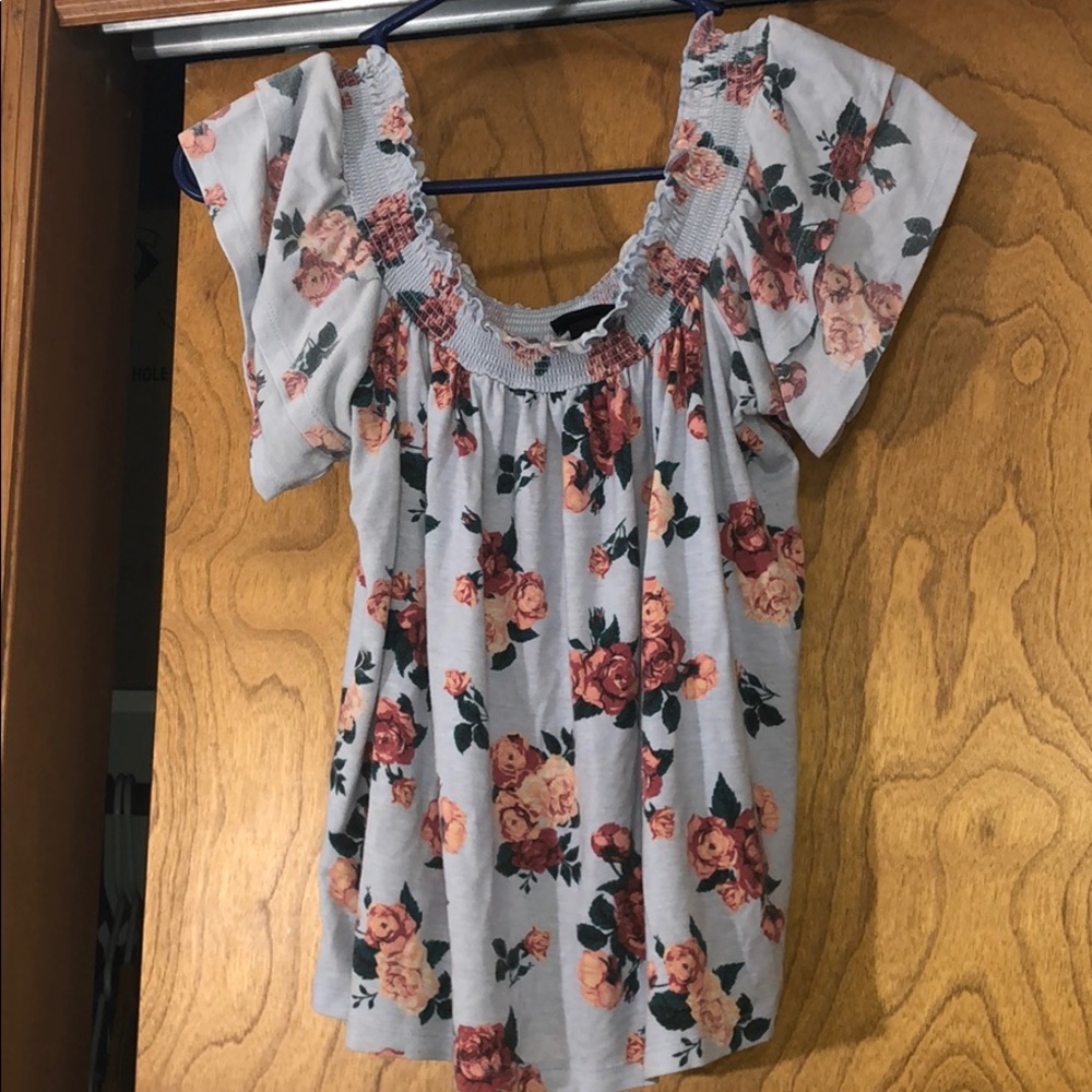 off the shoulder floral shirt